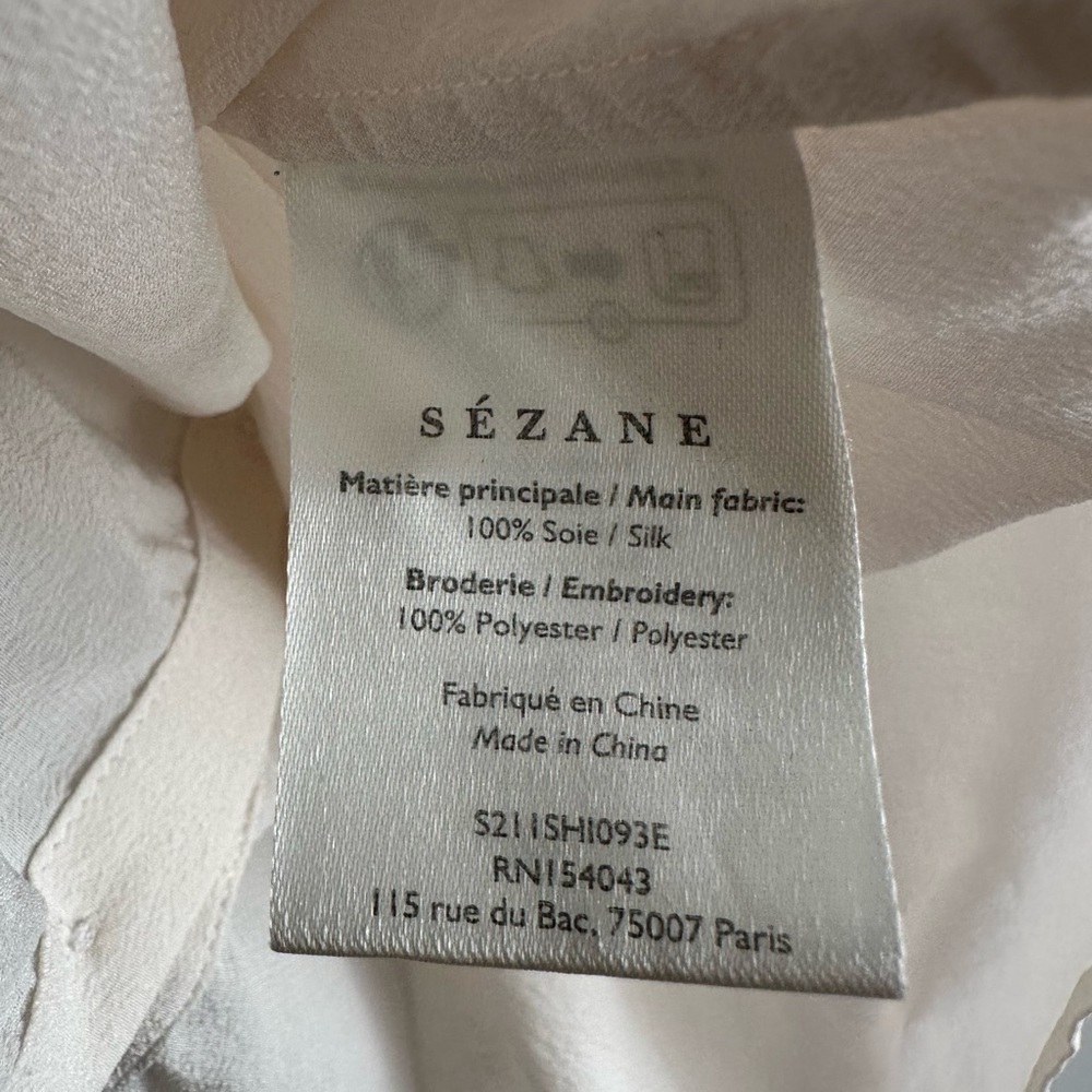 Sézane Chlo Ecru Silk Lace Trim Ruffle Collar Long Sleeve Blouse Size 42 - Picture 5 of 8